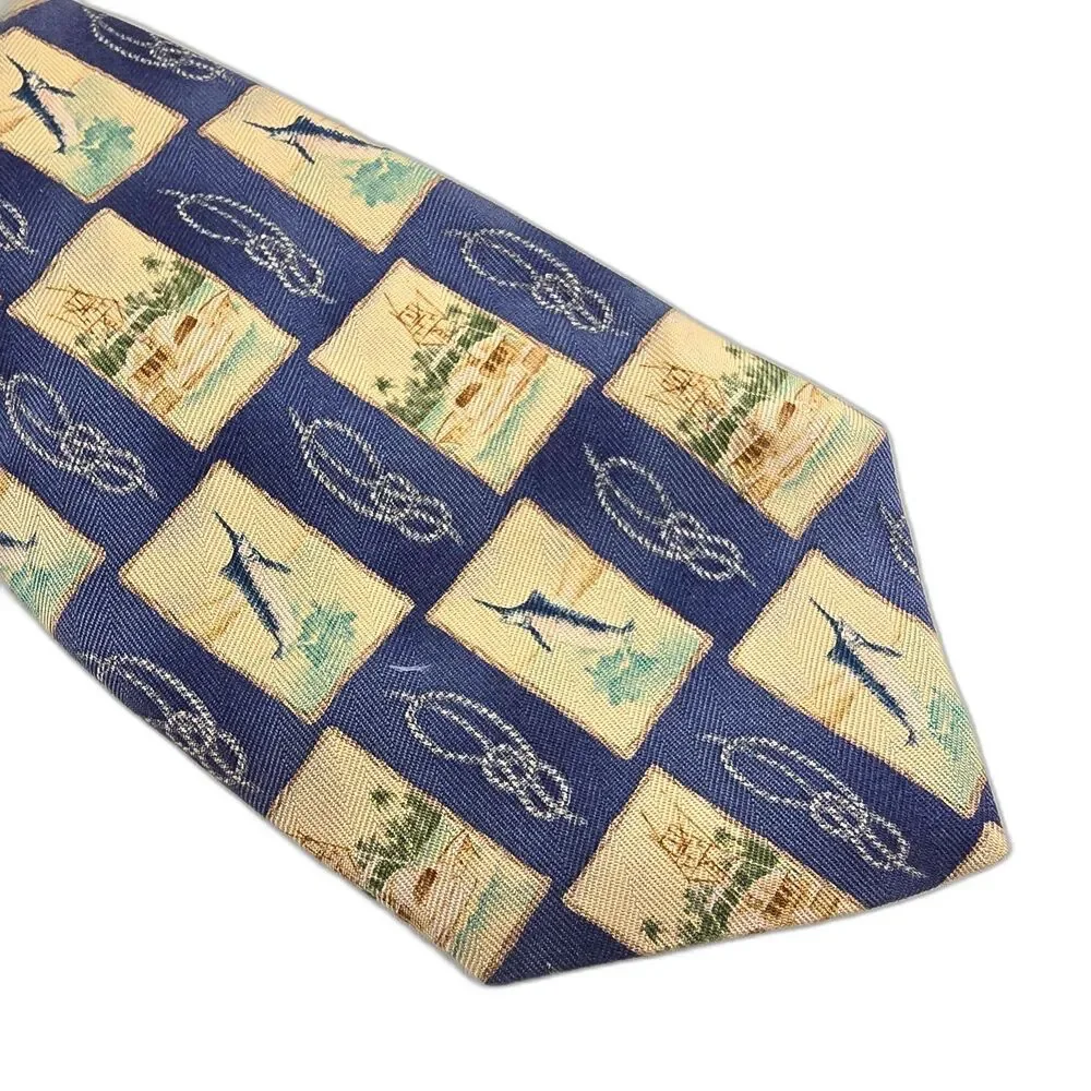 Tommy Bahama Tie Mens Silk Nautical Fishing Marlin Print Necktie Nautical Rope